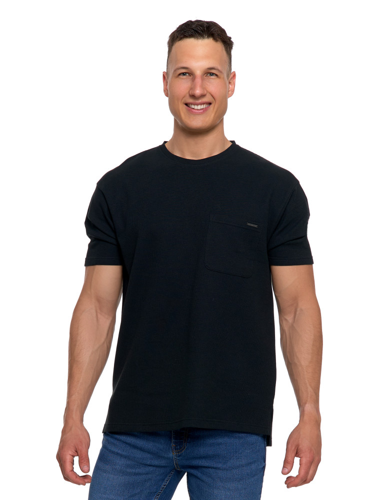Koszulki, topy, koszule - T-shirt męski strukturalny casual z kieszonką CZARNY - produkt moraj.pl 1