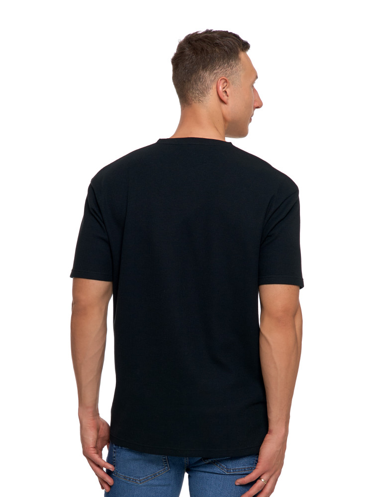 Koszulki, topy, koszule - T-shirt męski strukturalny casual z kieszonką CZARNY - produkt moraj.pl 3
