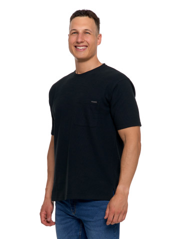 Koszulki, topy, koszule - T-shirt męski strukturalny casual z kieszonką CZARNY - produkt 4