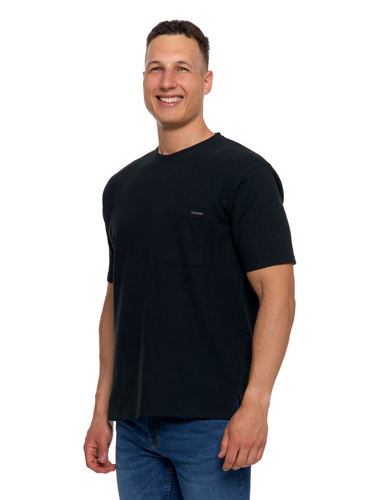 Koszulki, topy, koszule - T-shirt męski strukturalny casual z kieszonką CZARNY - produkt moraj.pl 4