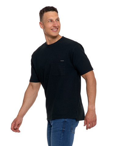 Koszulki, topy, koszule - T-shirt męski strukturalny casual z kieszonką CZARNY - produkt 5