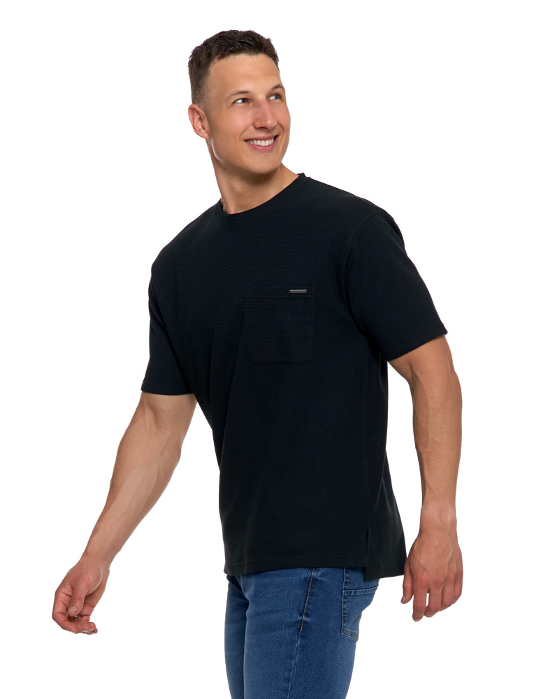 Koszulki, topy, koszule - T-shirt męski strukturalny casual z kieszonką CZARNY - produkt moraj.pl 5