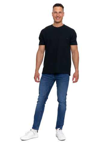 Koszulki, topy, koszule - T-shirt męski strukturalny casual z kieszonką CZARNY - produkt 6