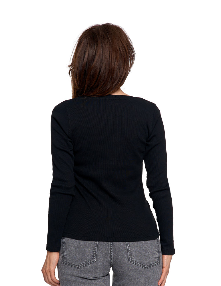 Bluzki i koszule - Bluzka damska bawełniana w prążek longsleeve CZARNY - produkt moraj.pl 3