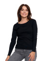 Bluzka damska bawełniana w prążek longsleeve CZARNY