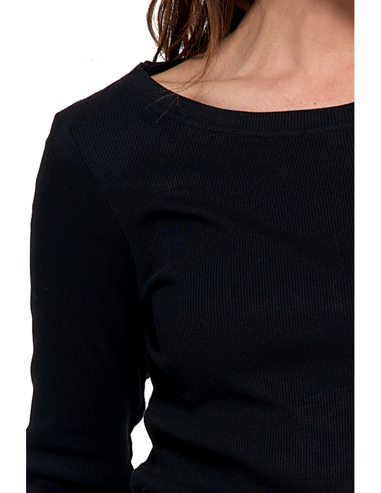 Bluzki i koszule - Bluzka damska bawełniana w prążek longsleeve CZARNY - produkt moraj.pl 5