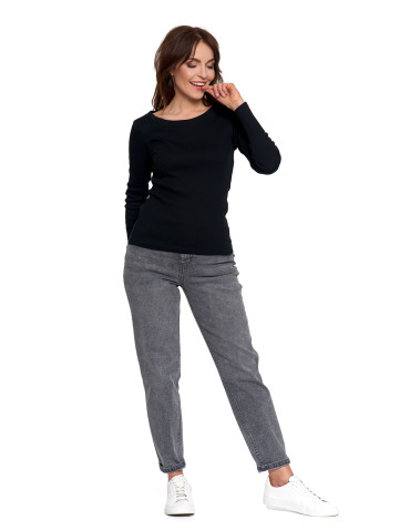 Bluzki i koszule - Bluzka damska bawełniana w prążek longsleeve CZARNY - produkt 6