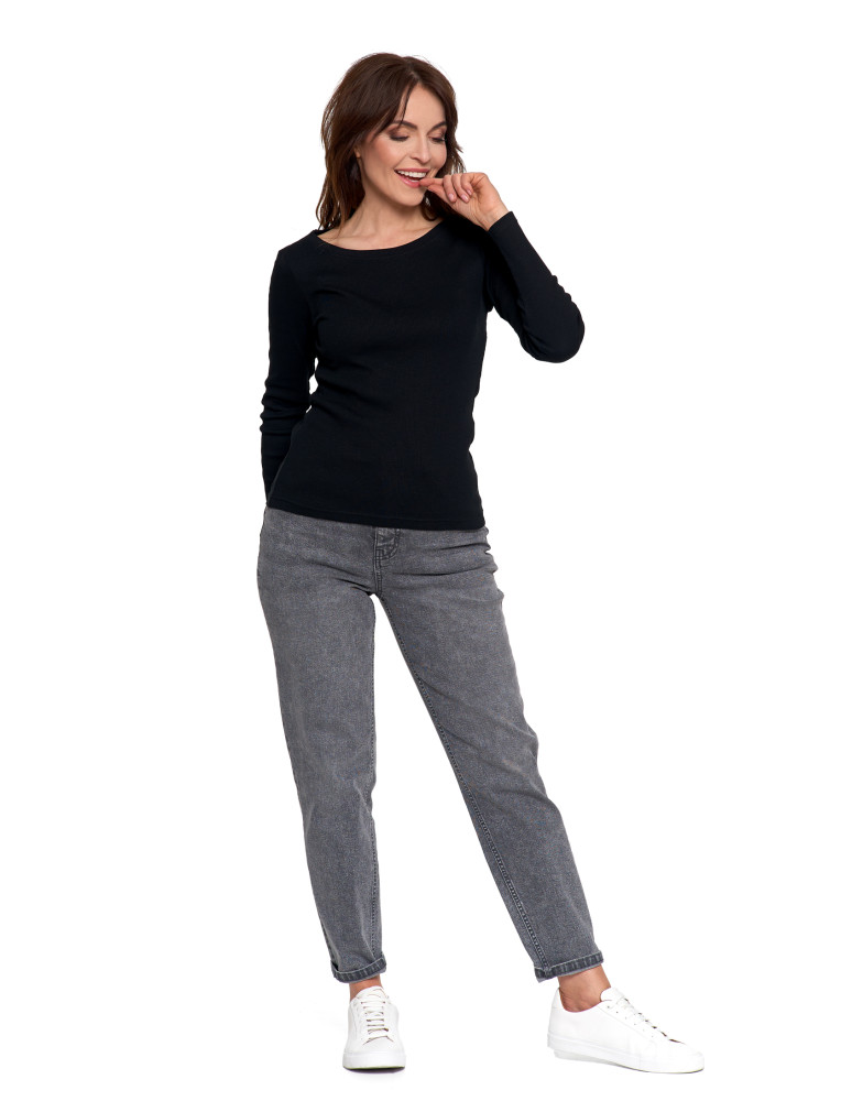 Bluzki i koszule - Bluzka damska bawełniana w prążek longsleeve CZARNY - produkt moraj.pl 6