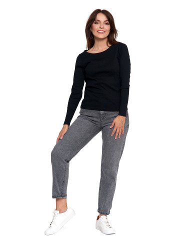 Bluzki i koszule - Bluzka damska bawełniana w prążek longsleeve CZARNY - produkt 7