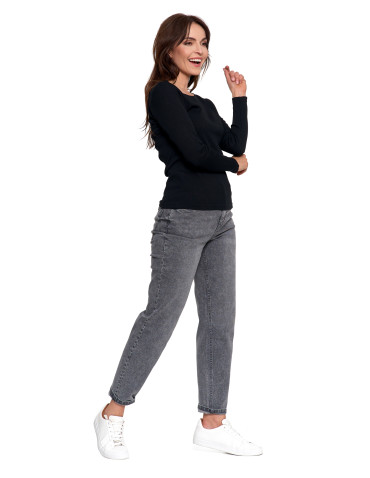Bluzki i koszule - Bluzka damska bawełniana w prążek longsleeve CZARNY - produkt 8
