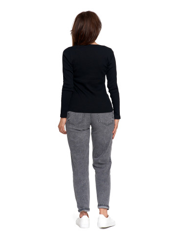 Bluzki i koszule - Bluzka damska bawełniana w prążek longsleeve CZARNY - produkt 9