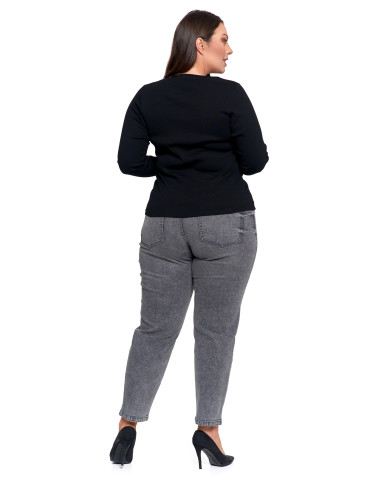 Bluzki i koszule - Bluzka damska bawełniana w prążek longsleeve CZARNY - produkt 10