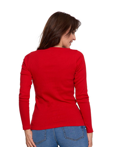 Bluzki i koszule - Bluzka damska bawełniana w prążek longsleeve CZERWONY - produkt 3