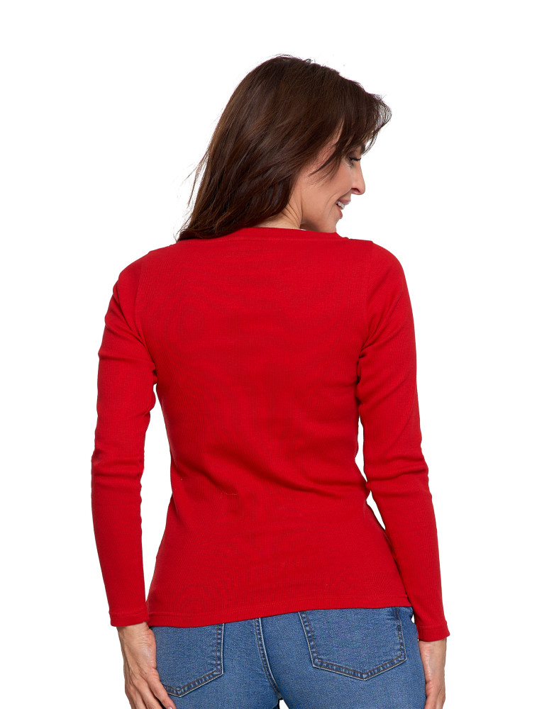 Bluzki i koszule - Bluzka damska bawełniana w prążek longsleeve CZERWONY - produkt moraj.pl 3