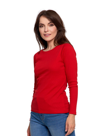 Bluzki i koszule - Bluzka damska bawełniana w prążek longsleeve CZERWONY - produkt 4