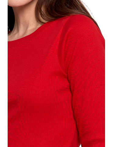 Bluzki i koszule - Bluzka damska bawełniana w prążek longsleeve CZERWONY - produkt 2