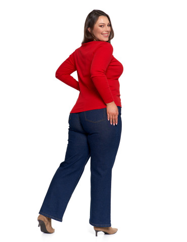 Bluzki i koszule - Bluzka damska bawełniana w prążek longsleeve CZERWONY - produkt 6