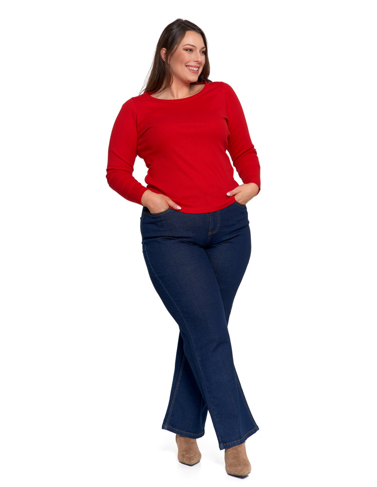 Bluzki i koszule - Bluzka damska bawełniana w prążek longsleeve CZERWONY - produkt moraj.pl 7