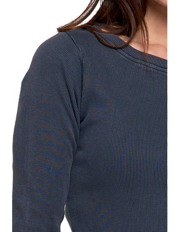 Bluzki i koszule - Bluzka damska bawełniana w prążek longsleeve GRAFITOWY - produkt 2