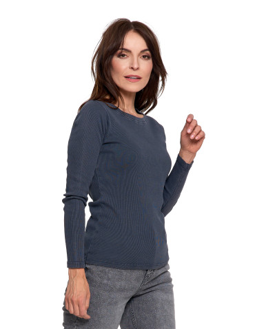 Bluzki i koszule - Bluzka damska bawełniana w prążek longsleeve GRAFITOWY - produkt 3