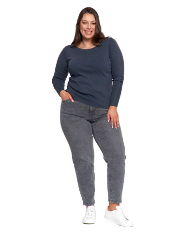 Bluzki i koszule - Bluzka damska bawełniana w prążek longsleeve GRAFITOWY - produkt 8