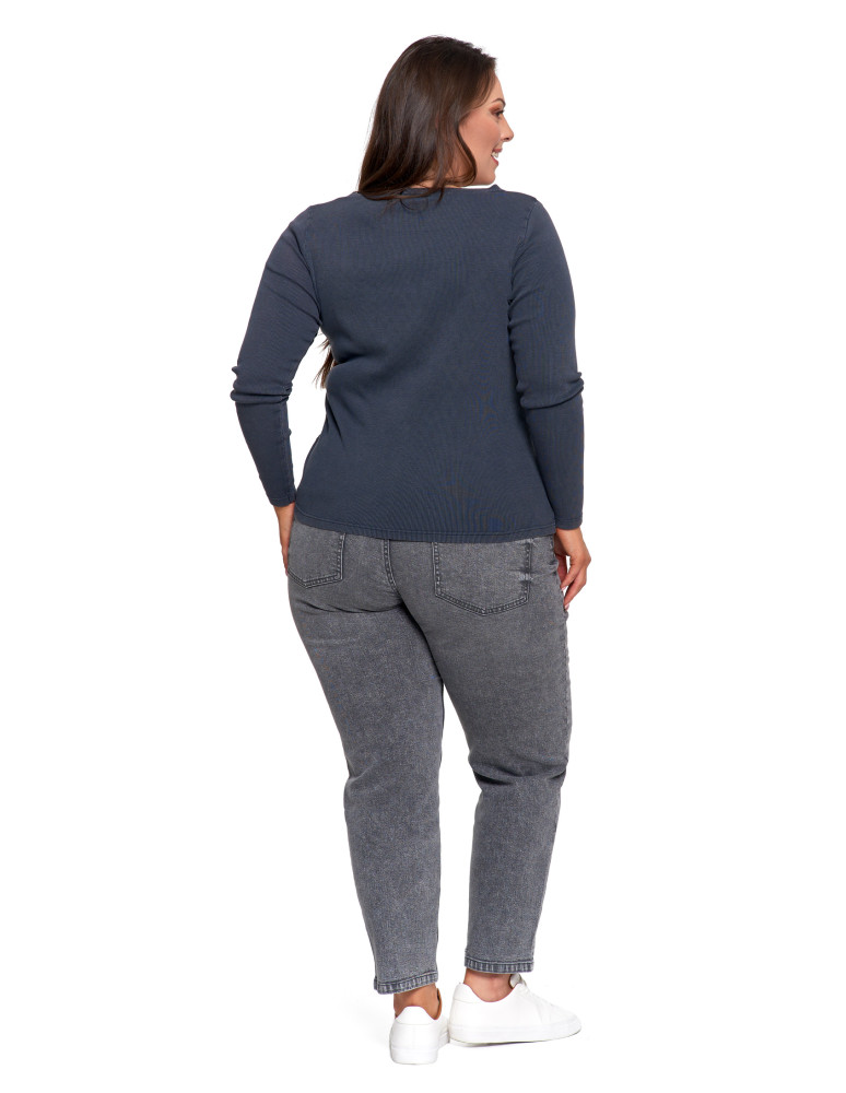Bluzki i koszule - Bluzka damska bawełniana w prążek longsleeve GRAFITOWY - produkt moraj.pl 9