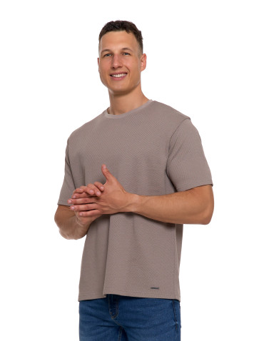 Koszulki, topy, koszule - T-shirt męski klasyczny bawełniany PREMIUM BEŻOWY - produkt 4