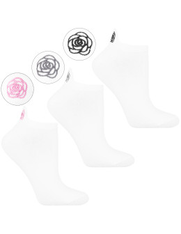 Skarpetki damskie stopki bawełniane haftowaną różą 3-pak