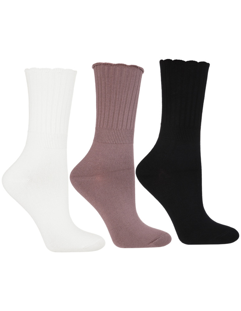 Długie - Skarpetki damskie długie w prążek z delikatną falbanką 3-pak MIX KOLOR - produkt moraj.pl 1