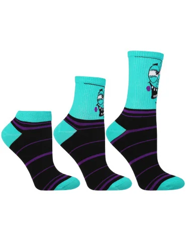 Skarpetki bawełniane unisex z zabawnym wzorem 3-pak - TURKUSOWY - produkt 2