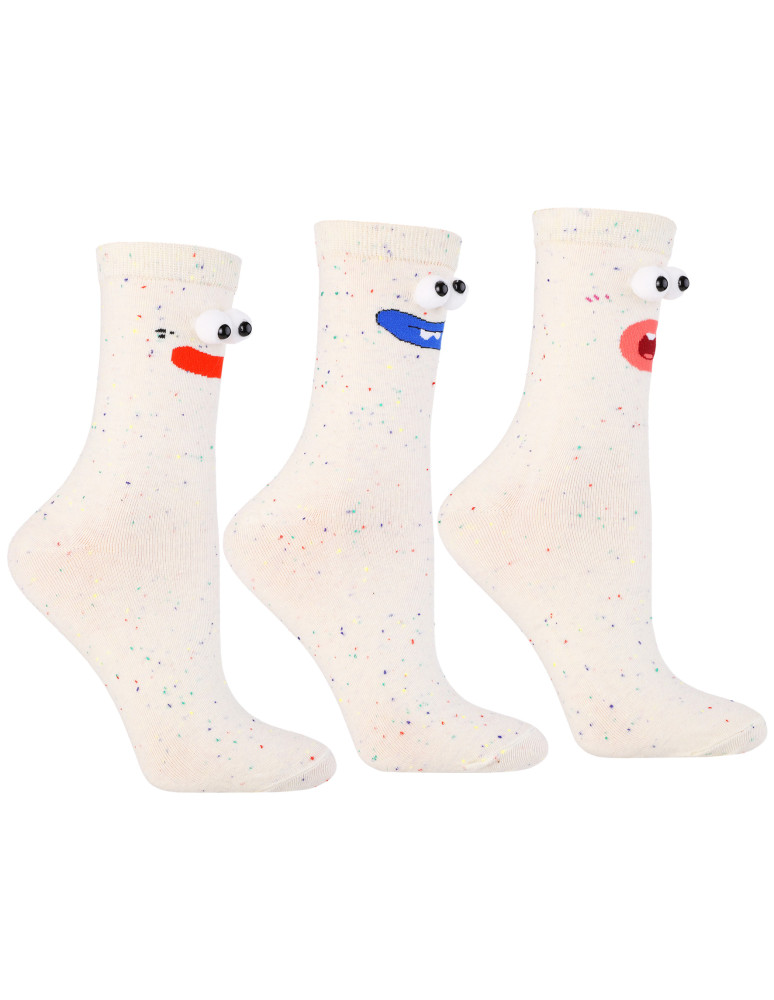 Długie - Skarpetki damskie długie bawełniane z buźkami 3-pak MIX KOLOR - produkt moraj.pl 1