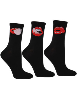 Skarpetki damskie bawełniane z motywem ust 3-pak