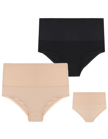Figi - Majtki damskie maxi bikini z wysokim stanem modelujące 3-pak BEIGE - produkt 4