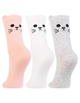 Skarpetki damskie długie z motywem kota 3-pak
