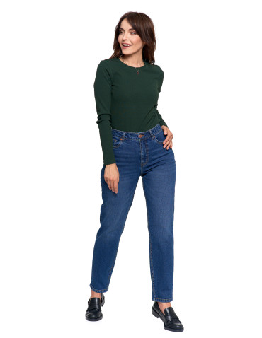 Spodnie - Damskie spodnie jeansowe mom fit NIEBIESKI - produkt 1