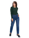 Damskie spodnie jeansowe mom fit NIEBIESKI