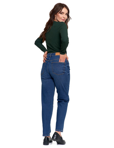 Spodnie - Damskie spodnie jeansowe mom fit NIEBIESKI - produkt 5