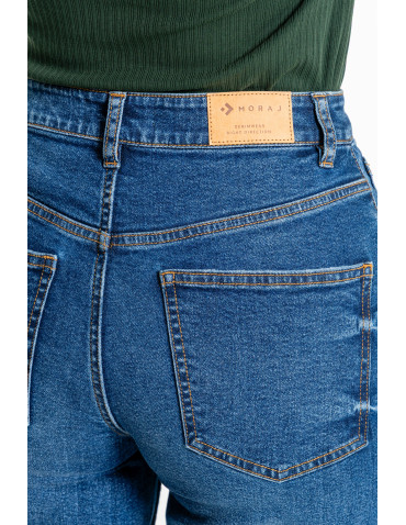 Spodnie - Damskie spodnie jeansowe mom fit NIEBIESKI - produkt 7