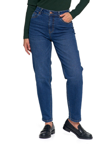 Spodnie - Damskie spodnie jeansowe mom fit NIEBIESKI - produkt 9