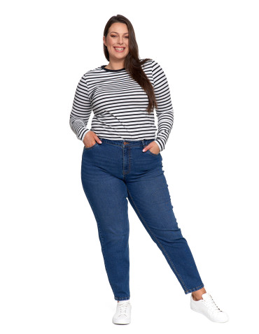Spodnie - Damskie spodnie jeansowe mom fit NIEBIESKI - produkt 11
