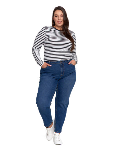 Spodnie - Damskie spodnie jeansowe mom fit NIEBIESKI - produkt 12