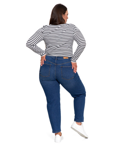 Spodnie - Damskie spodnie jeansowe mom fit NIEBIESKI - produkt 13