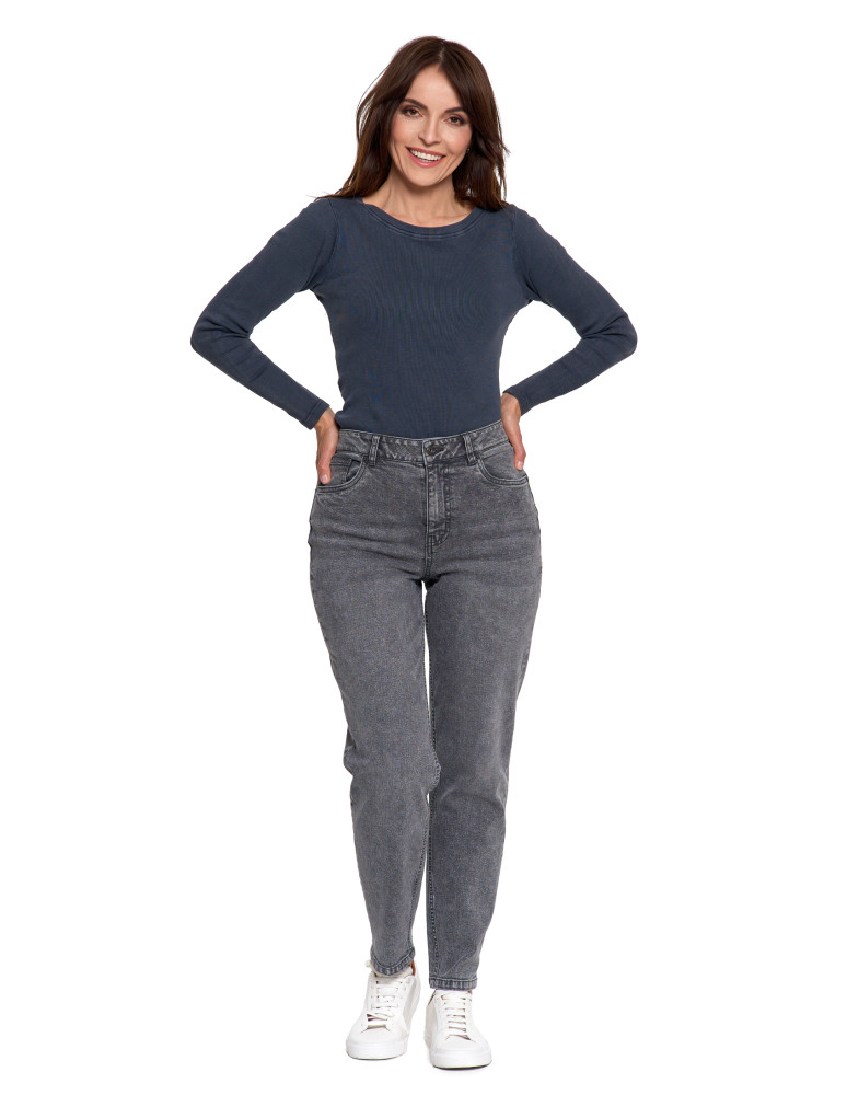 Spodnie - Damskie spodnie jeansowe mom fit SZARY - produkt moraj.pl 1