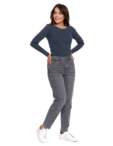 Spodnie - Damskie spodnie jeansowe mom fit SZARY - produkt 3