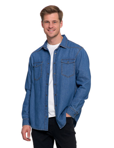 Koszulki, topy, koszule - Koszula męska jeansowa denim klasyczna NIEBIESKI - produkt 2