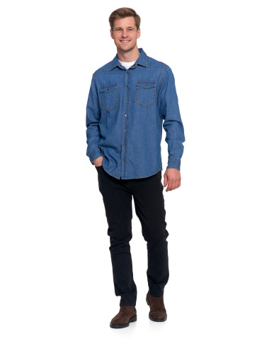 Koszulki, topy, koszule - Koszula męska jeansowa denim klasyczna NIEBIESKI - produkt 6