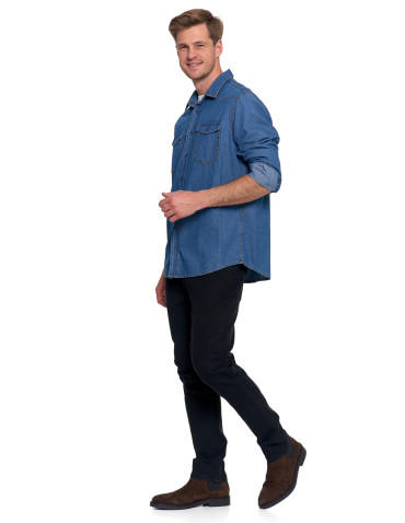 Koszulki, topy, koszule - Koszula męska jeansowa denim klasyczna NIEBIESKI - produkt 7