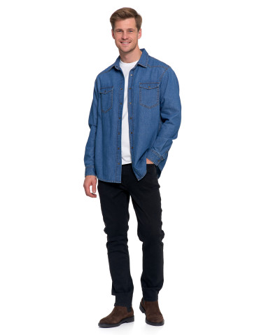 Koszulki, topy, koszule - Koszula męska jeansowa denim klasyczna NIEBIESKI - produkt 8