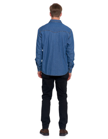 Koszulki, topy, koszule - Koszula męska jeansowa denim klasyczna NIEBIESKI - produkt 9