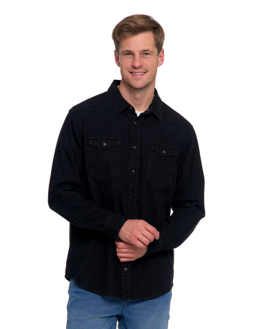 Koszulki, topy, koszule - Koszula męska jeansowa denim klasyczna CZARNY - produkt 1
